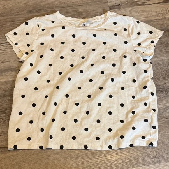Divided White and Black Polka Dot Short Sleeve Tee - Picture 2 of 4